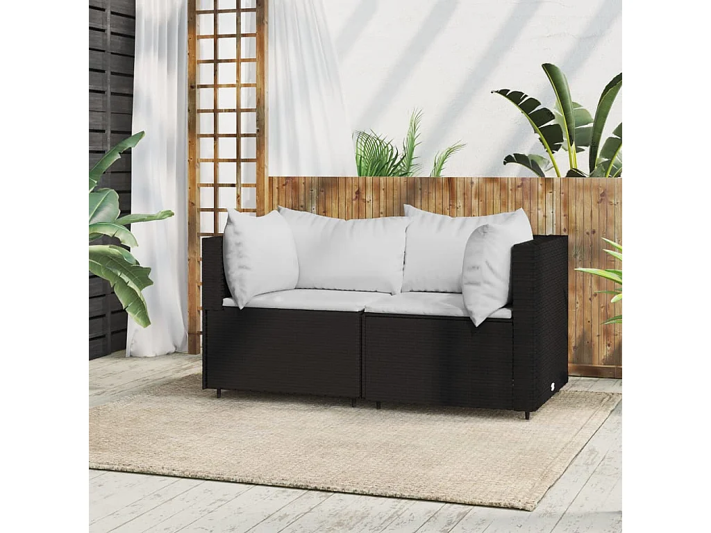 Canapés d'angle de jardin et coussins 2pcs Noir Résine tressée REO39276