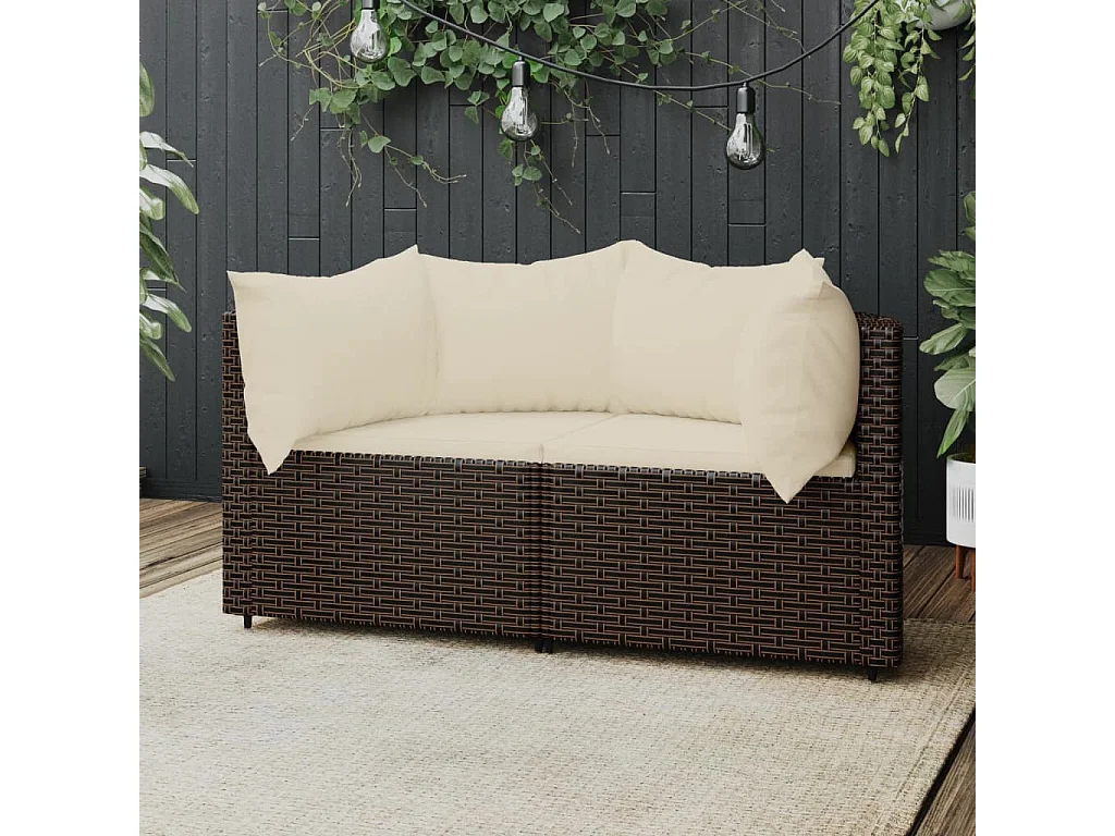 Canapés d'angle de jardin et coussins2pcs marron résine tressée REO67500