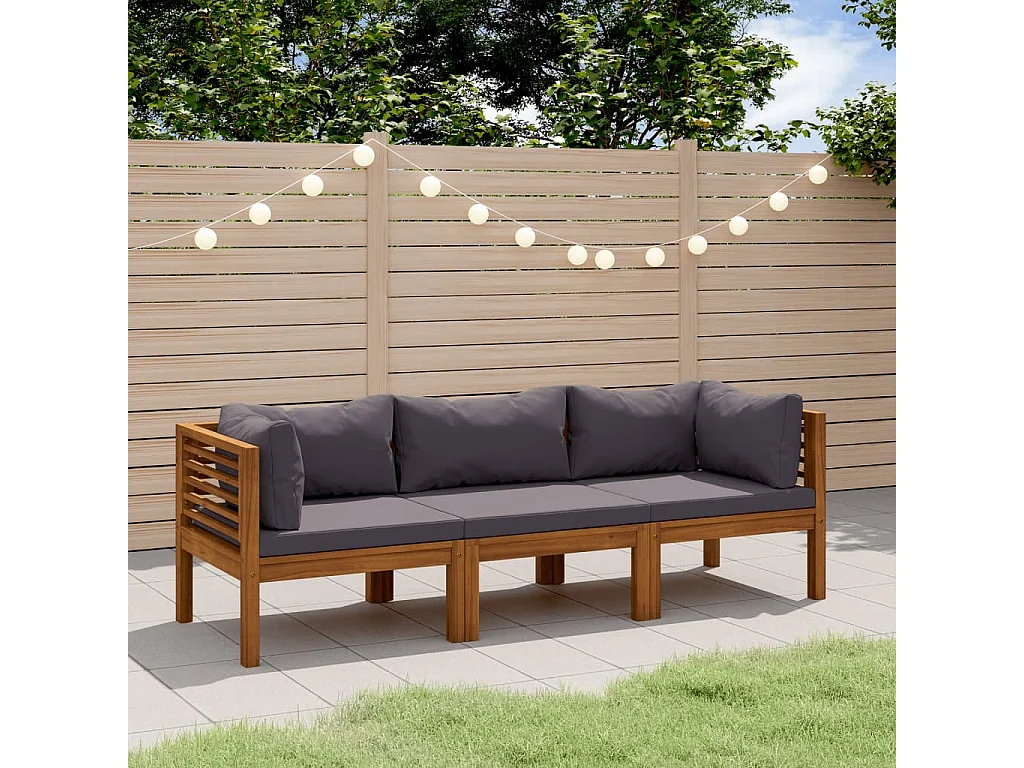 Canapé de jardin à 3 places avec coussin Bois d'acacia massif REO82050