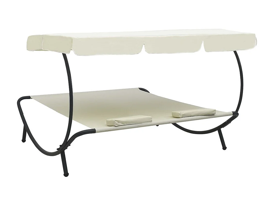 Tumbona de exterior con dosel y almohadas blanco crema KOW15858