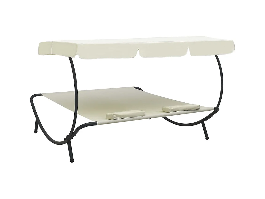 Canapé de jardin avec auvent et oreillers Blanc crème REO74059