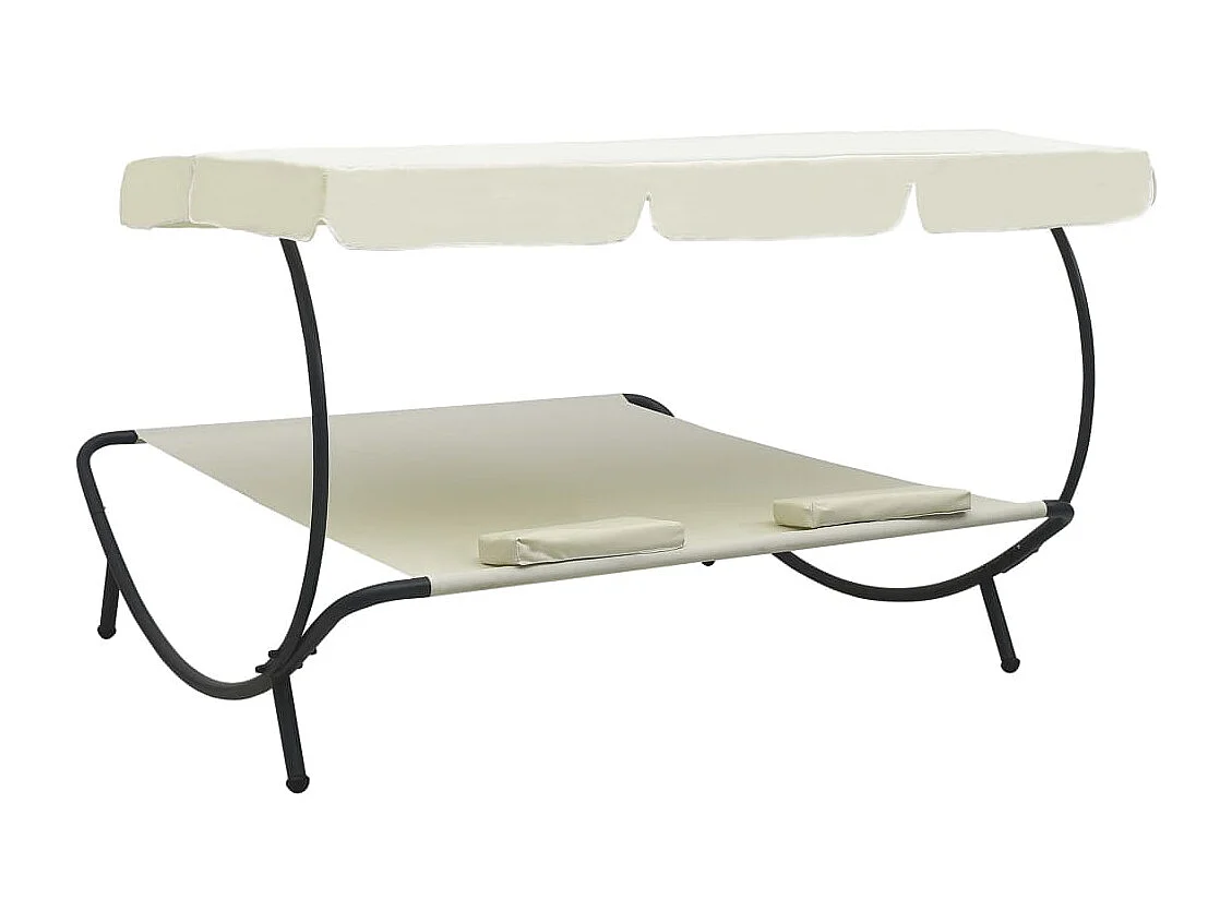 Canapé de jardin avec auvent et oreillers Blanc crème REO74059