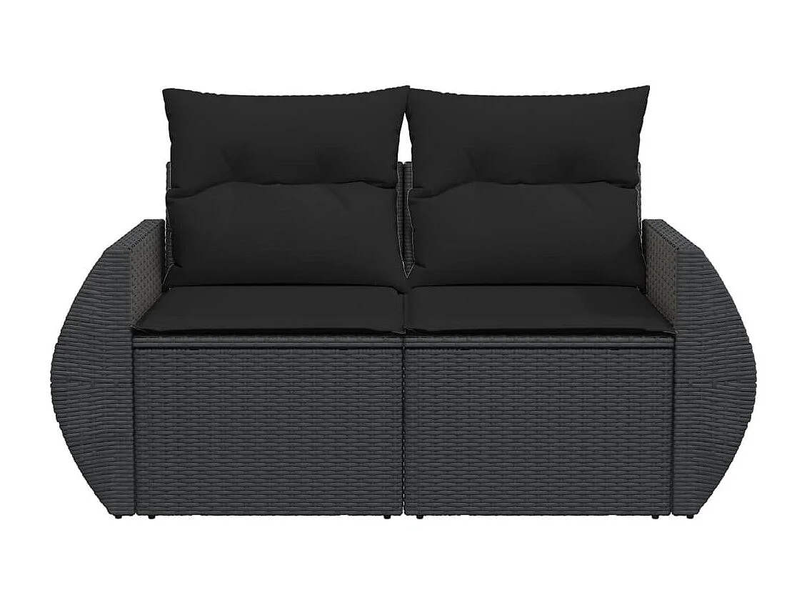 Sofá de jardim com almofadões 2 lugares vime PE preto PT315761