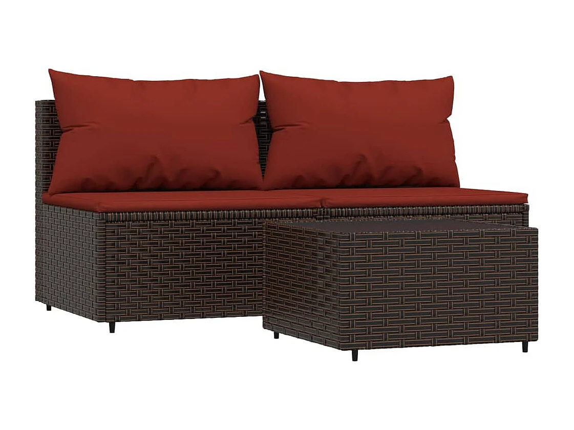 Salon de jardin 3 pcs avec coussins marron résine tressée REO66098