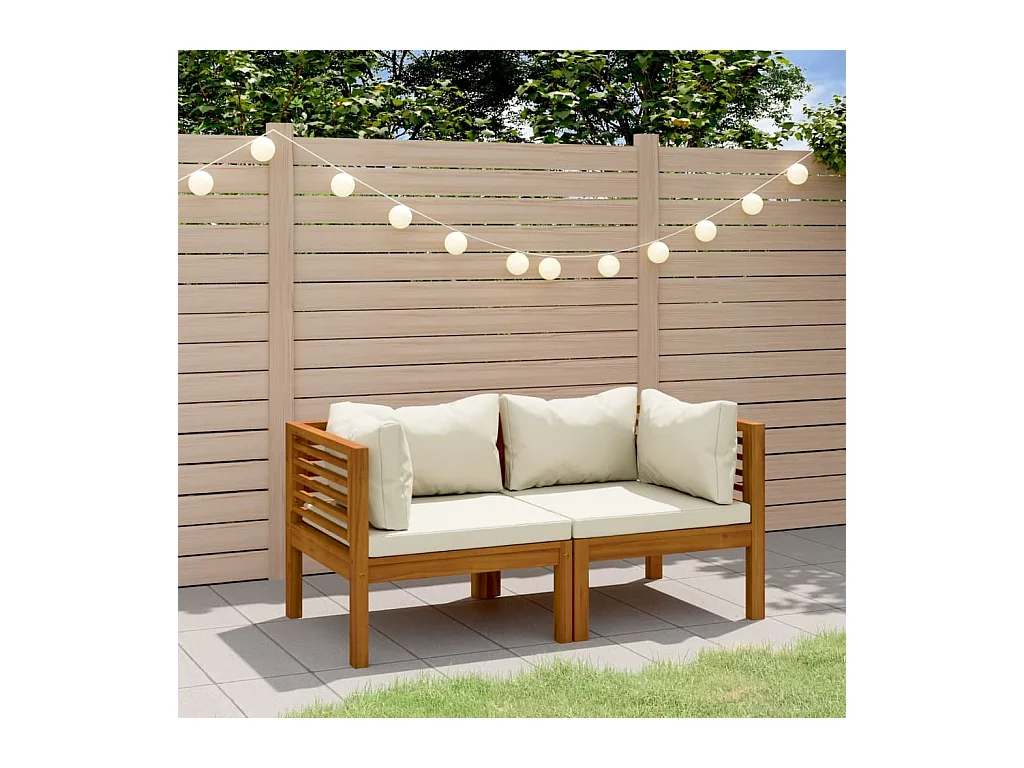 Banco de jardim 2 lugares c/ almofadões cor creme acácia maciça PT661142
