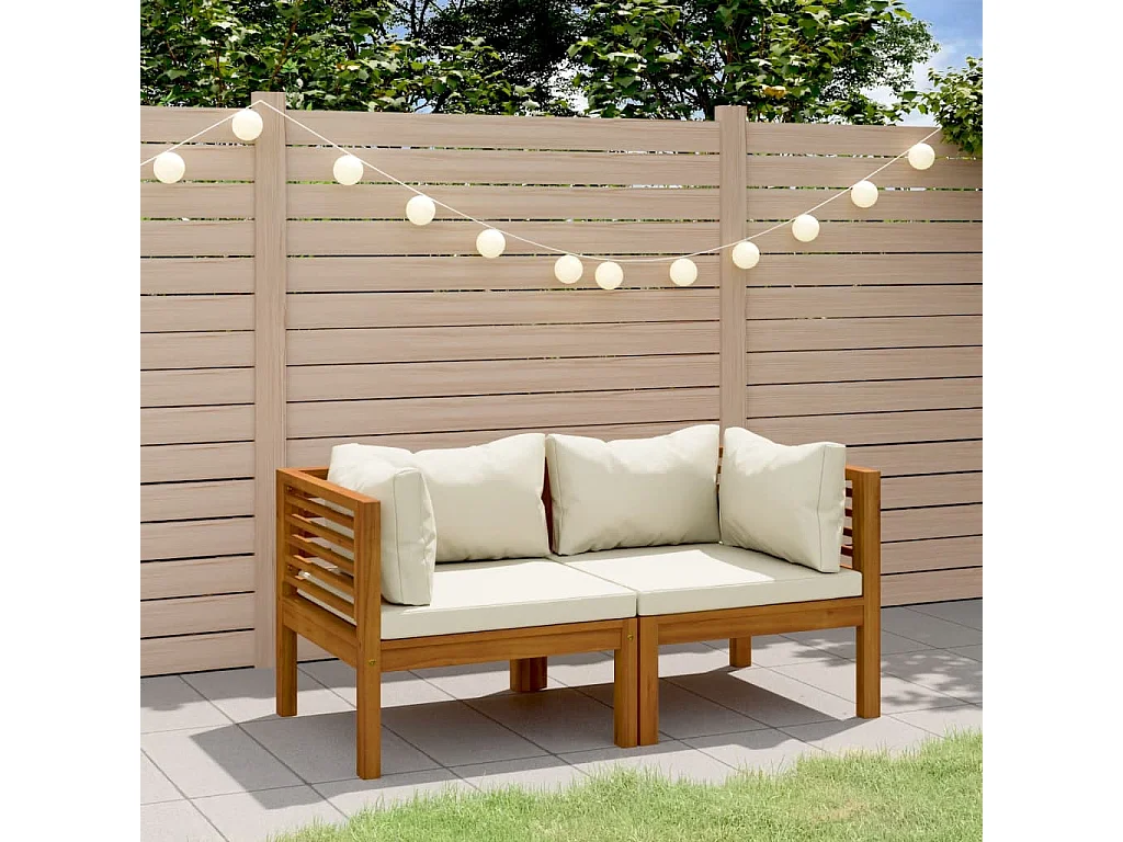 Canapé de jardin 2 places et coussin crème Bois d'acacia massif REO50533