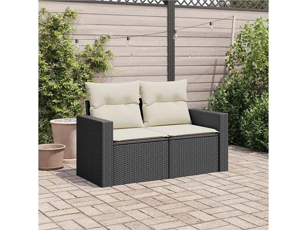 Tuinbank 2-zits met kussens poly rattan zwart NL356660