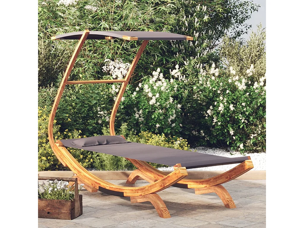 Tumbona con dosel madera curvada gris antracita 100x190x134 cm KOW23556