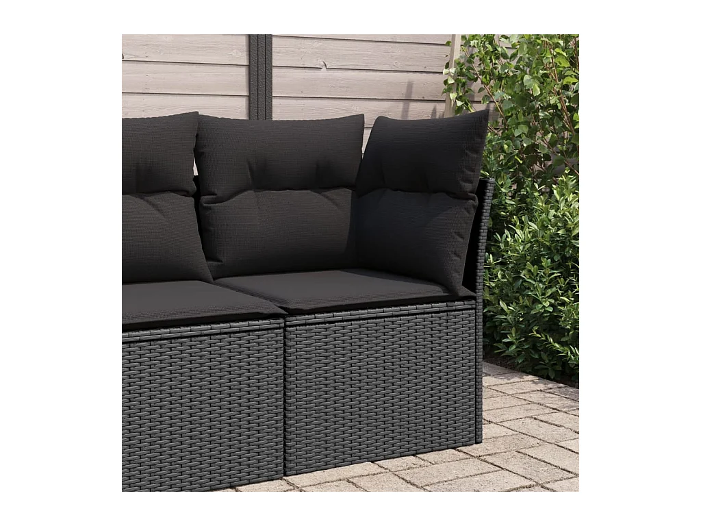 Canapé d'angle de jardin avec coussins noir résine tressée REO75729