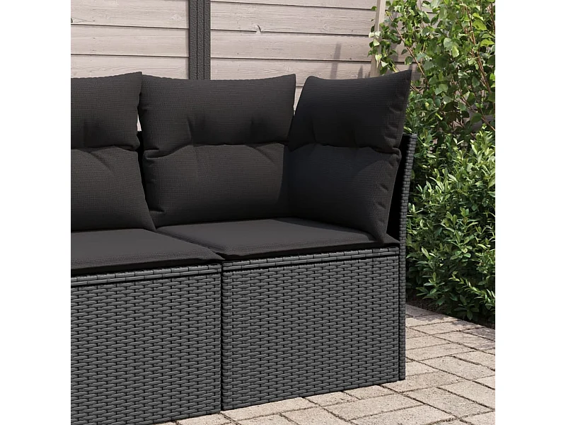 Tuinhoekbank met kussens poly rattan zwart NL807123