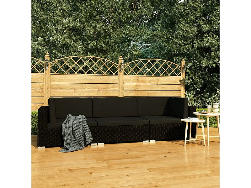3-tlg. Garten-Sofagarnitur,Gartenmöbel-Set mit Auflagen Poly Rattan Schwarz -gkd328258