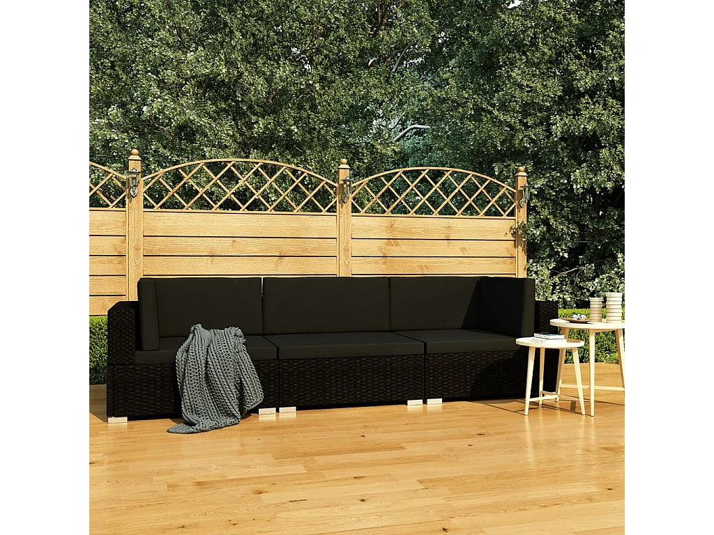 3-delige Loungeset met kussens poly rattan zwart NL924458