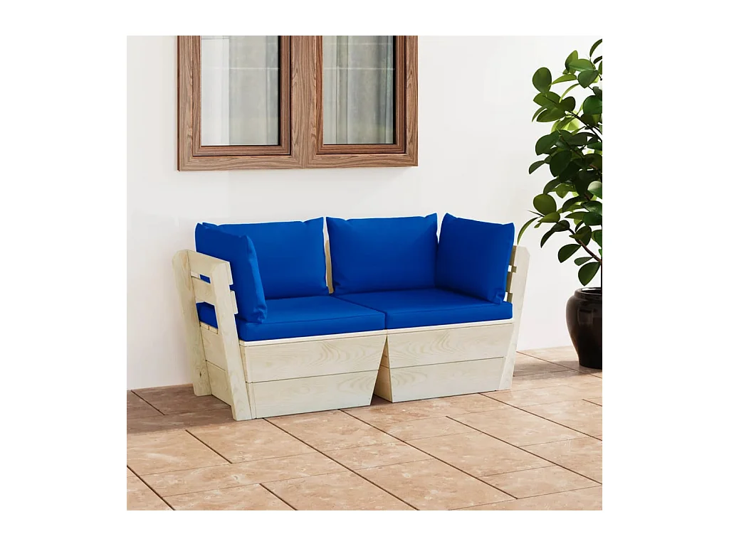 Canapé palette à 2 places de jardin avec coussins Bois d'épicéa REO11952