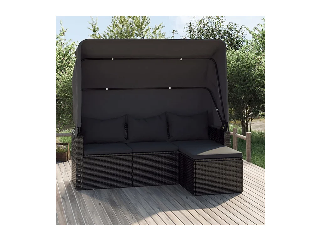 Canapé de jardin 3 places avec toit et repose-pieds Noir REO73619