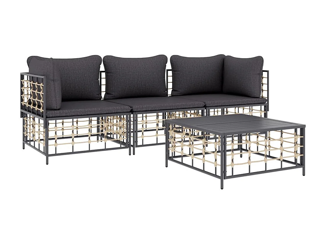 Salon de jardin 4 pcs avec coussins anthracite résine tressée REO93515