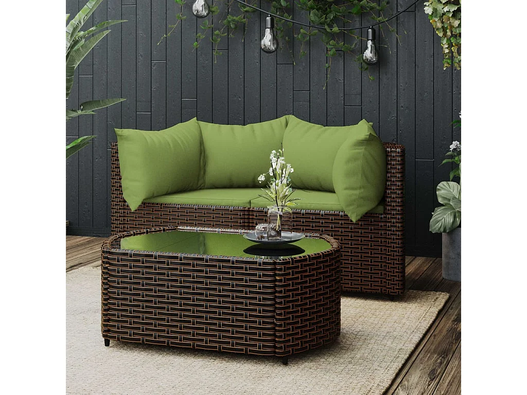 3-delige Loungeset met kussens poly rattan bruin NL861708