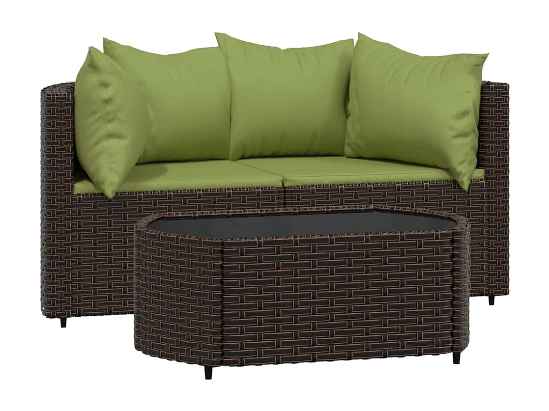 3-delige Loungeset met kussens poly rattan bruin NL861708