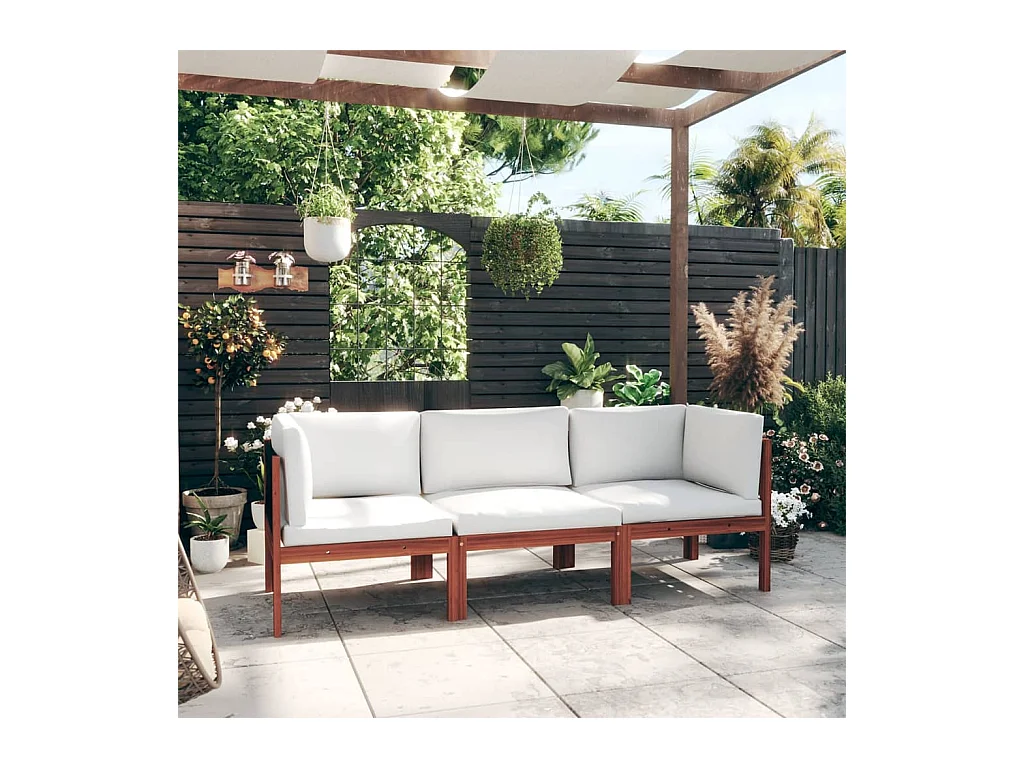 Canapé de jardin à 3 places avec coussin Bois d'acacia massif REO34735