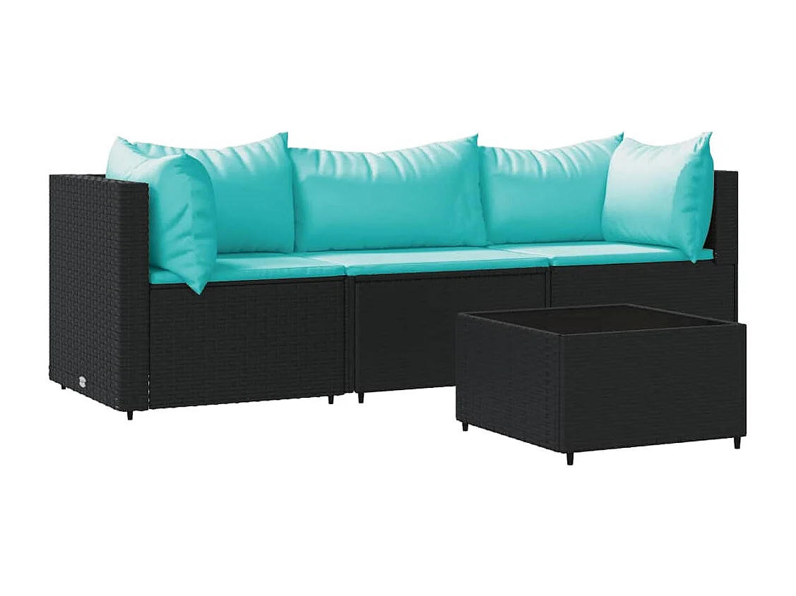 4 pcs conjunto lounge de jardim c/ almofadões vime PE preto PT837771
