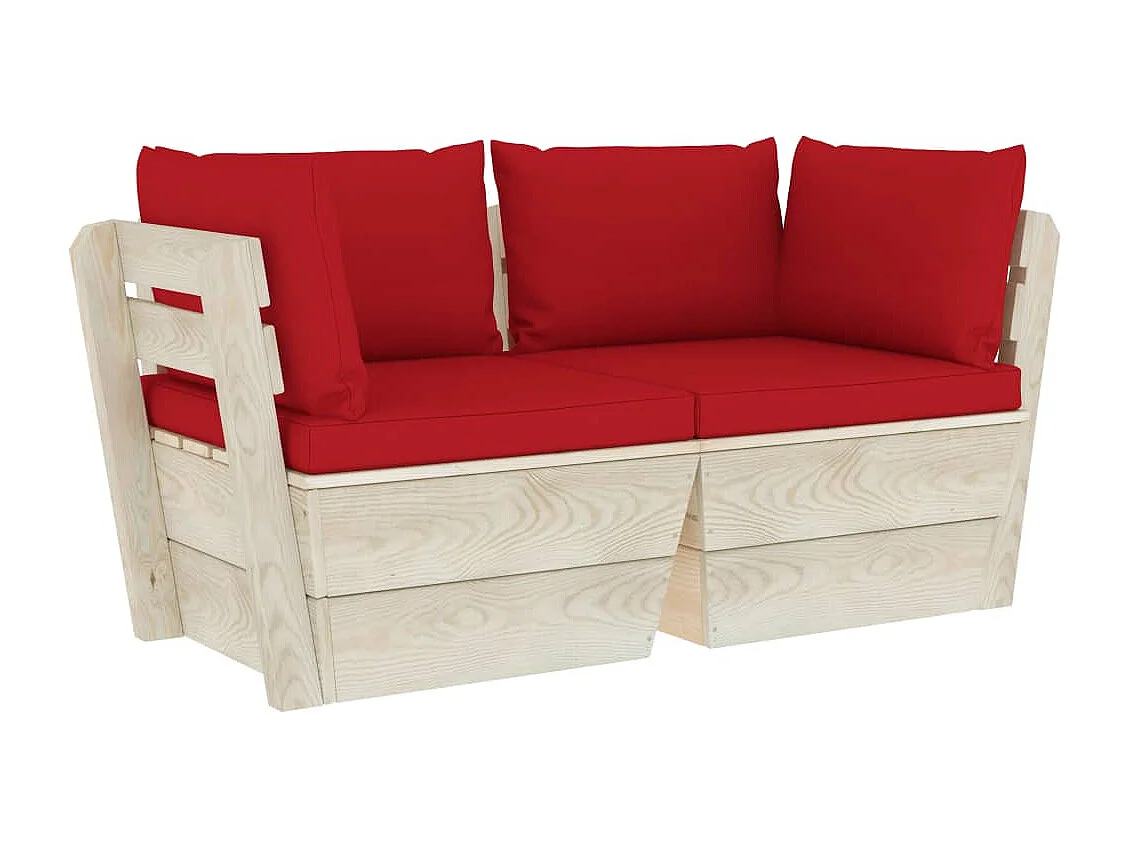 Canapé palette à 2 places de jardin avec coussins Bois d'épicéa REO41012