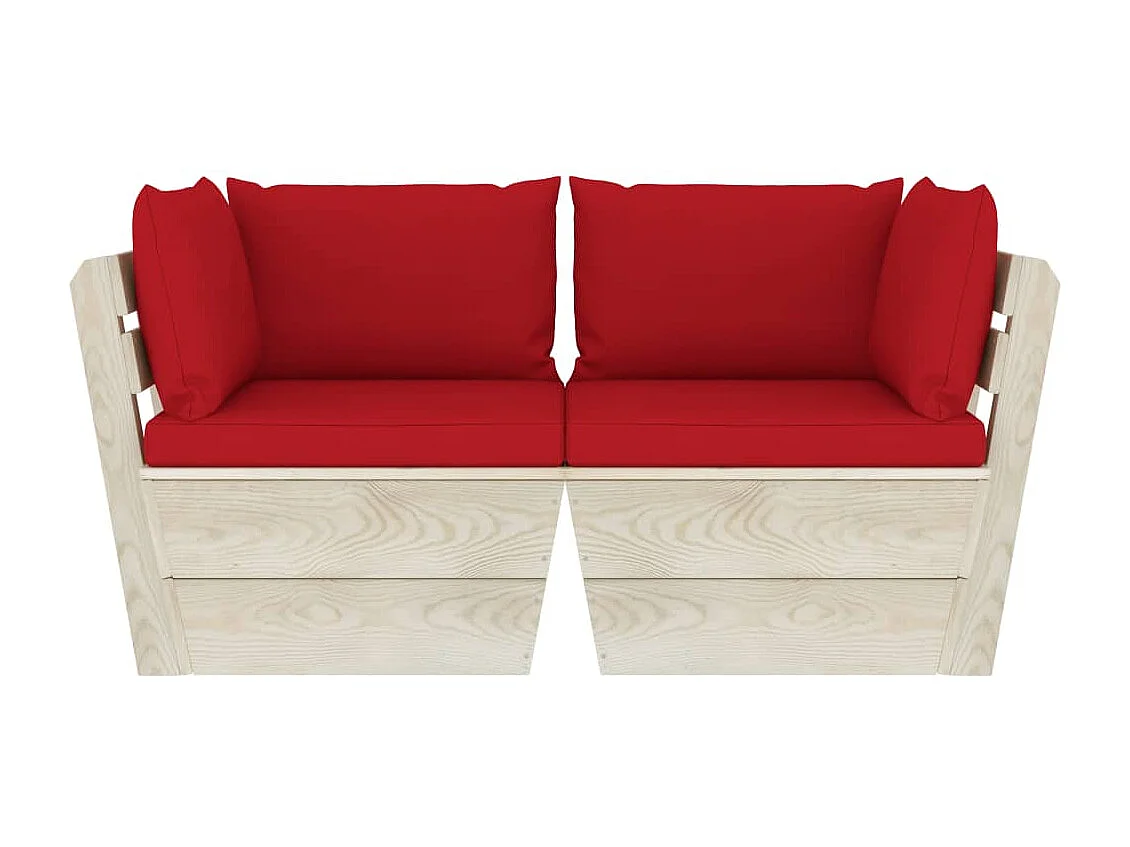 Canapé palette à 2 places de jardin avec coussins Bois d'épicéa REO41012