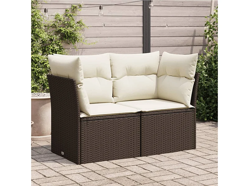 Canapé de jardin avec coussins 2 places marron résine tressée REO21582