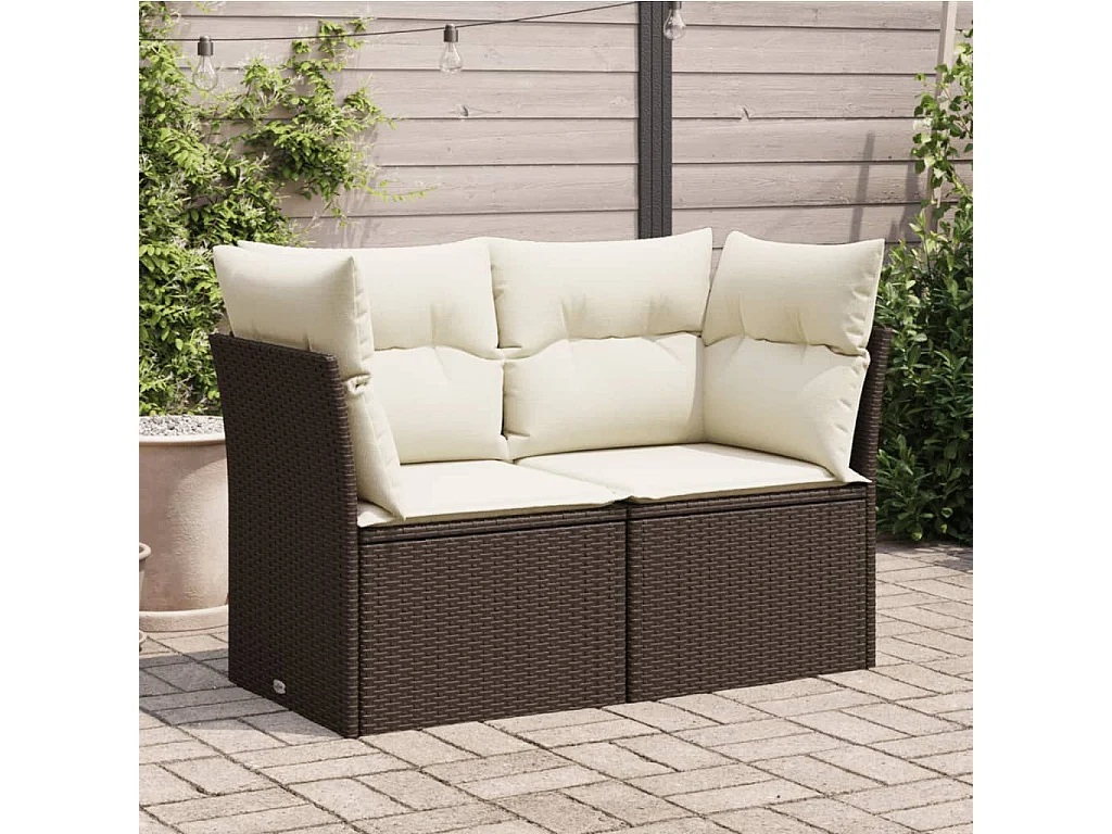 Canapé de jardin avec coussins 2 places marron résine tressée REO21582