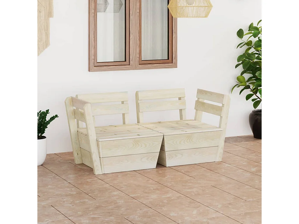 Canapé palette à 2 places de jardin Bois d'épicéa imprégné REO44448