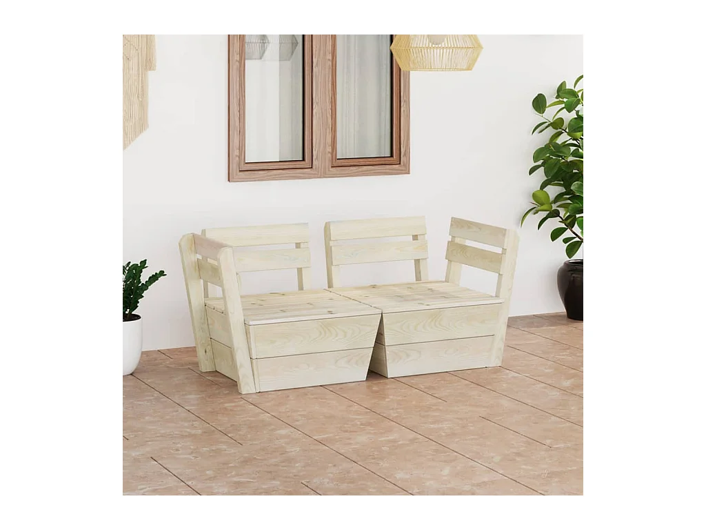 Canapé palette à 2 places de jardin Bois d'épicéa imprégné REO44448