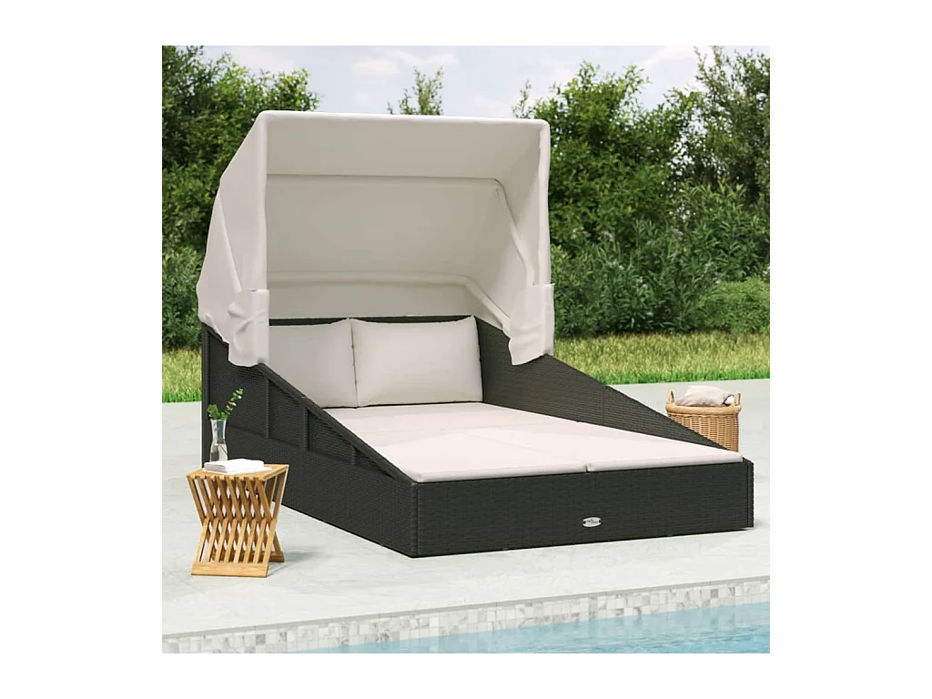 Canapé de jardin avec toit pliable noir 200x114x128 cm résine tressée REO16227