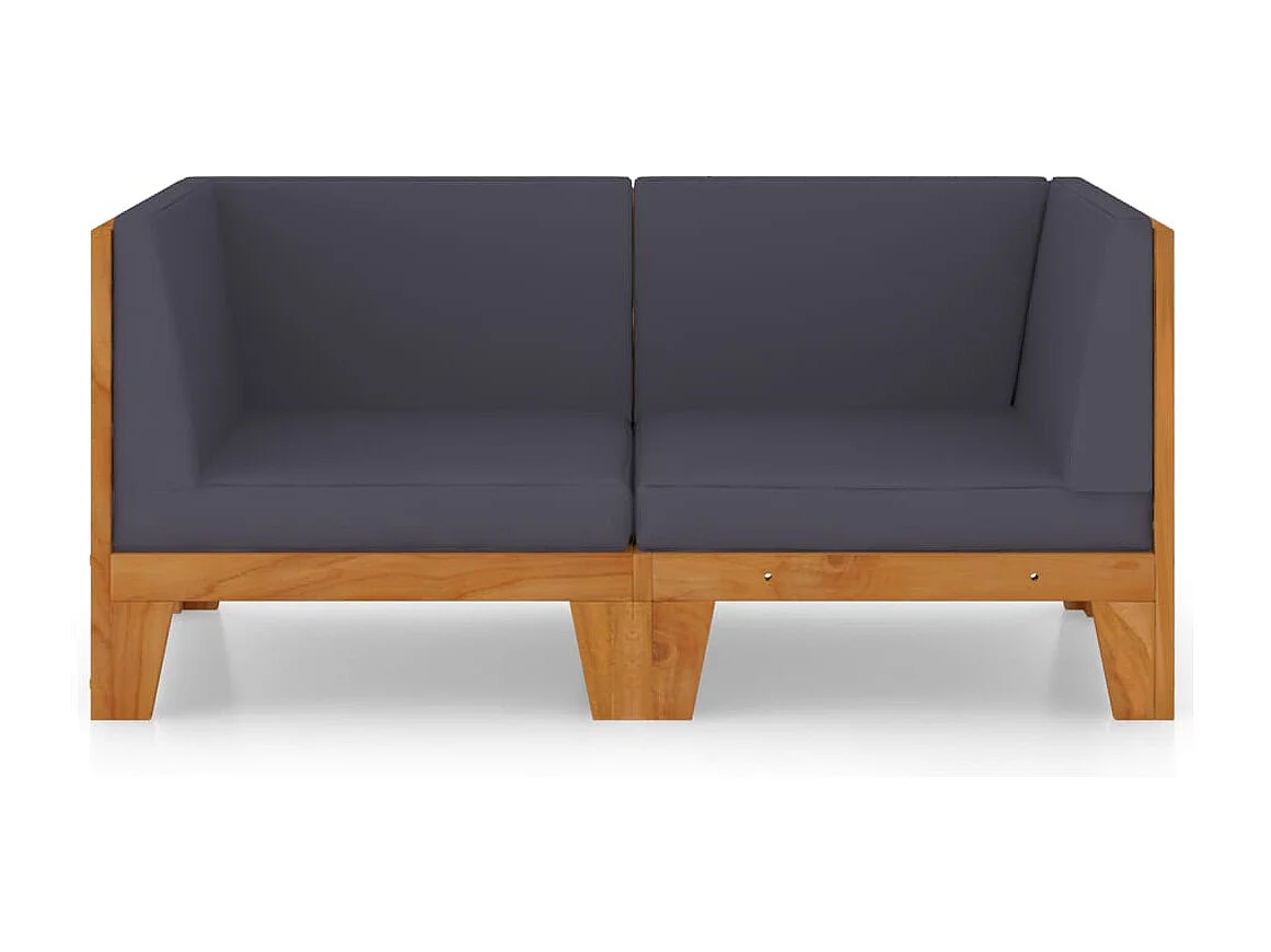 Canapé 2 places avec coussins gris foncé Bois d'acacia massif REO17754