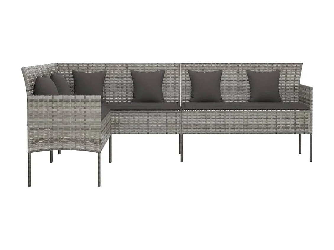 Tuinbank L-vormig met kussens poly rattan grijs NL656492