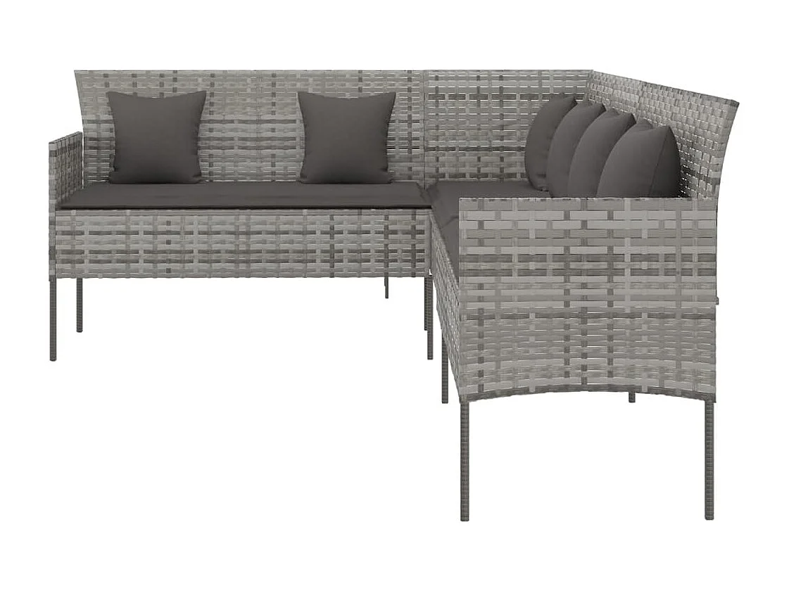 Tuinbank L-vormig met kussens poly rattan grijs NL656492