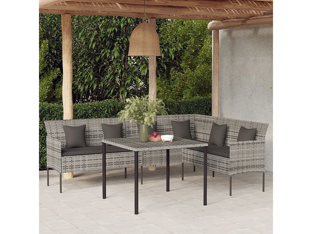 Canapé de jardin en forme de L et coussins gris résine tressée REO37336