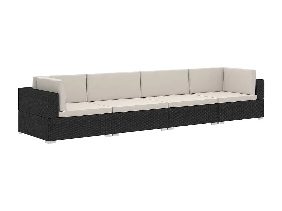 4-tlg. Garten-Sofagarnitur,Gartenmöbel-Set mit Auflagen Poly Rattan Schwarz -gkd330312