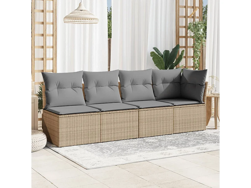 Sofá de jardín de 4 plazas con cojines ratán sintético beige KOW21344