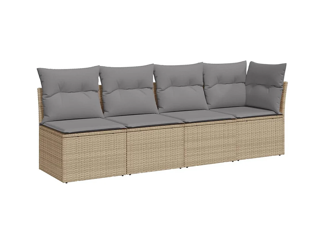 Canapé de jardin avec coussins 4 places beige résine tressée REO13550