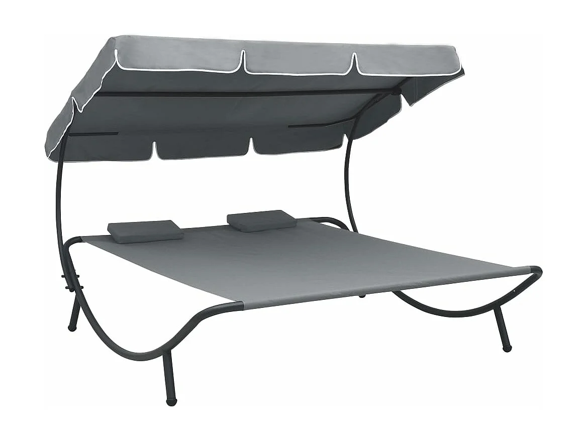Loungebed met luifel en kussens grijs NL365206