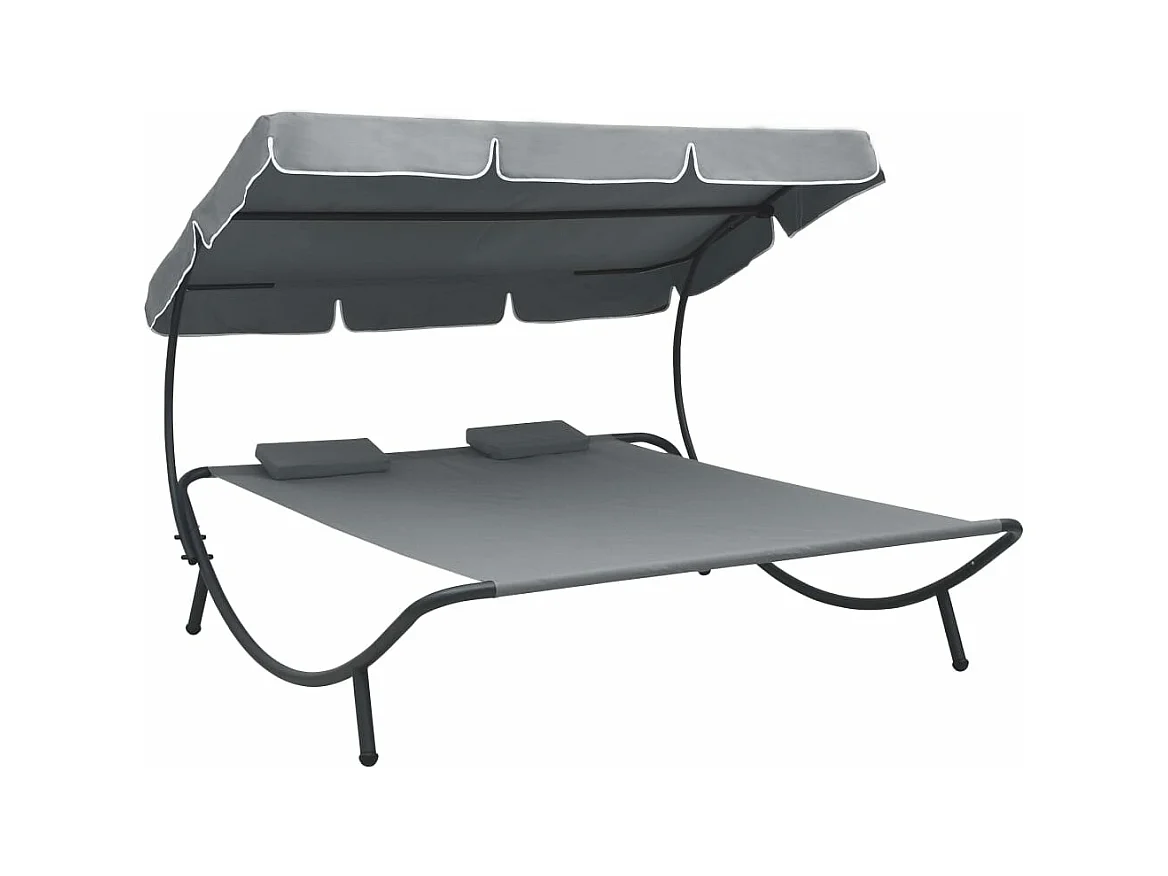 Canapé de jardin avec auvent et oreillers Gris REO33477