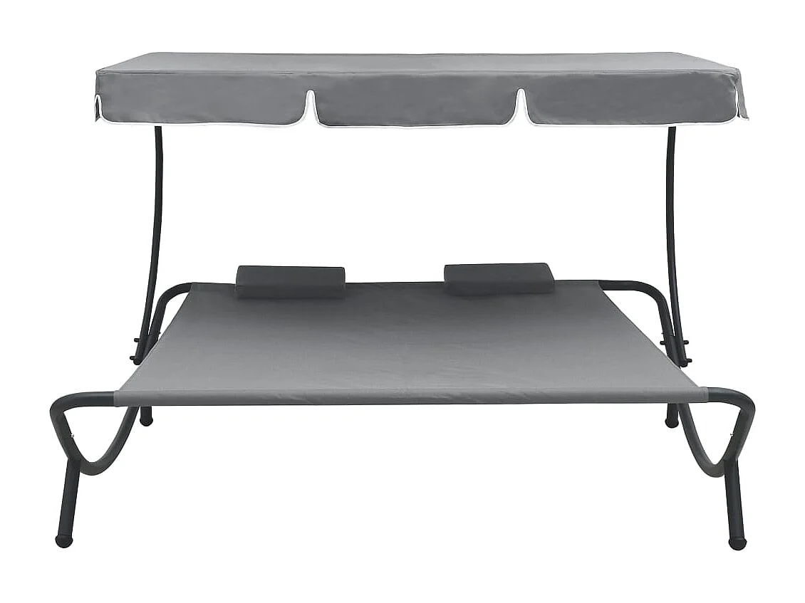Tumbona de exterior con dosel y almohadas gris KOW47239