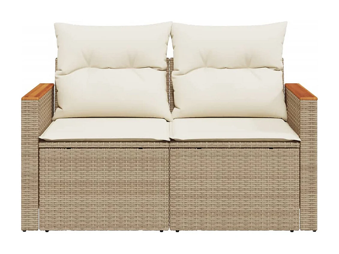 Canapé de jardin avec coussins 2 places beige résine tressée REO63121