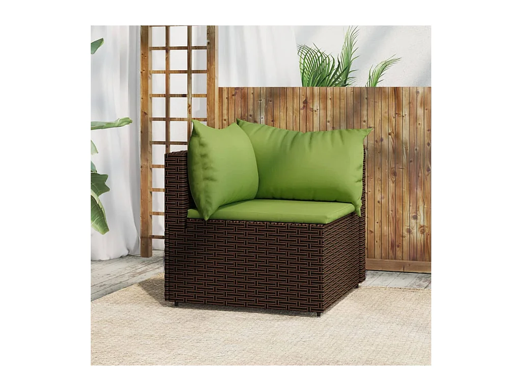 Canapé d'angle de jardin avec coussins marron résine tressée REO67857