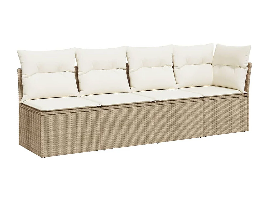 Canapé de jardin avec coussins 4 places beige résine tressée REO98836