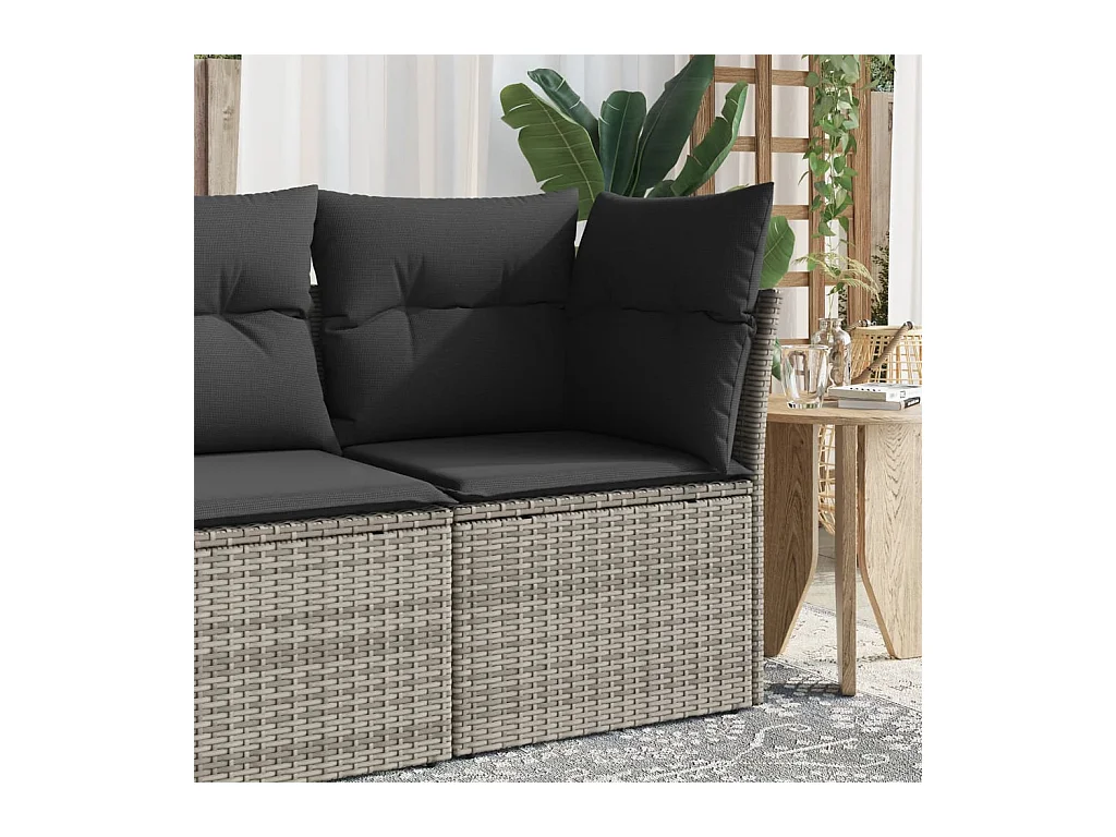 Canapé d'angle de jardin avec coussins gris résine tressée REO57443