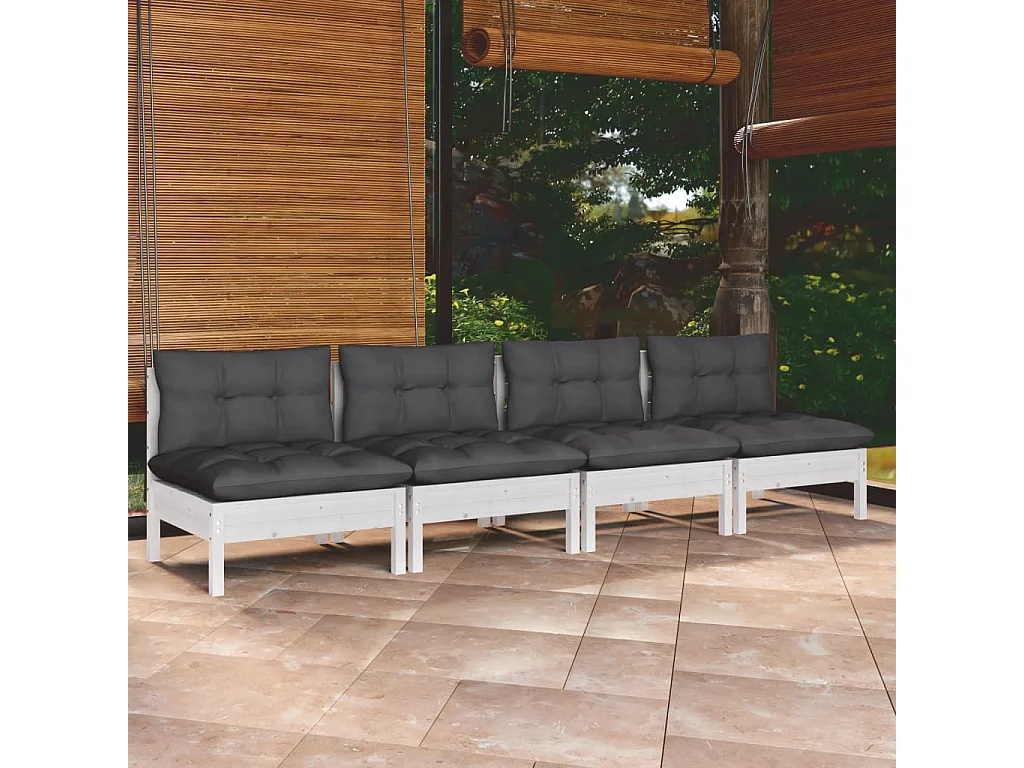 Canapé 4 places de jardin avec coussins anthracite Bois de pin REO48634