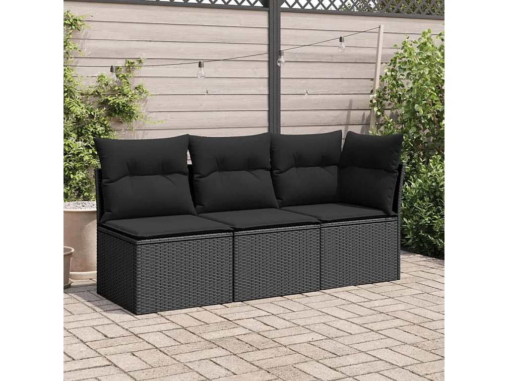 Tuinbank zonder armleuning met kussens poly rattan zwart NL444124