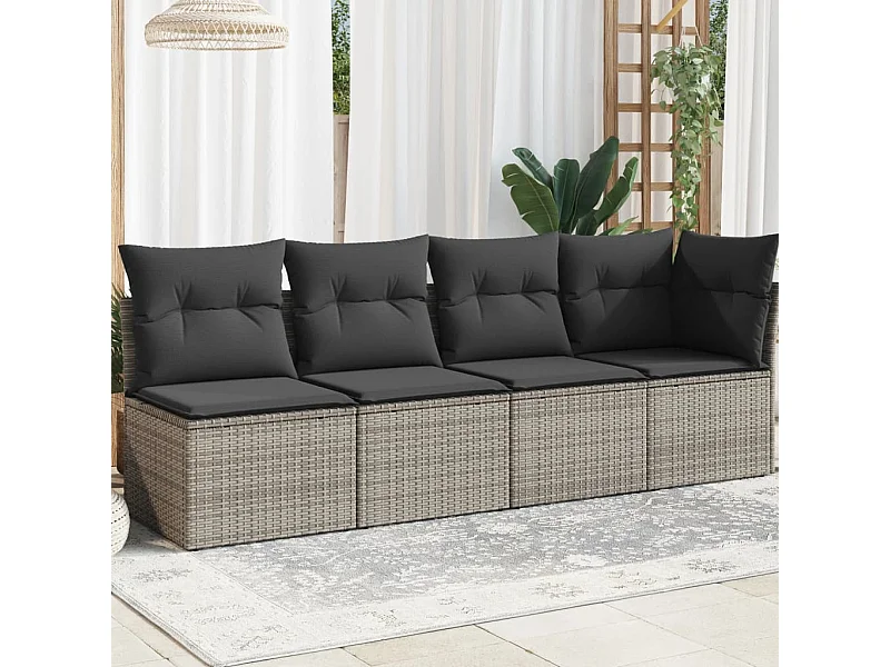 Canapé de jardin 4 places avec coussins gris résine tressée REO20972