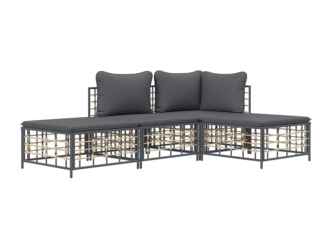 Salon de jardin 4 pcs avec coussins anthracite résine tressée REO41457