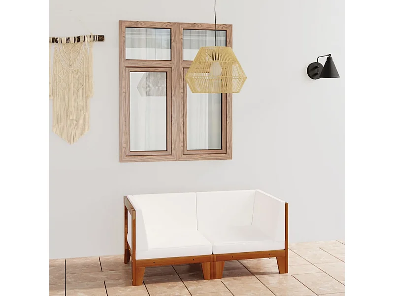 Sofá de 2 lugares com almofadões branco nata acácia maciça PT260119