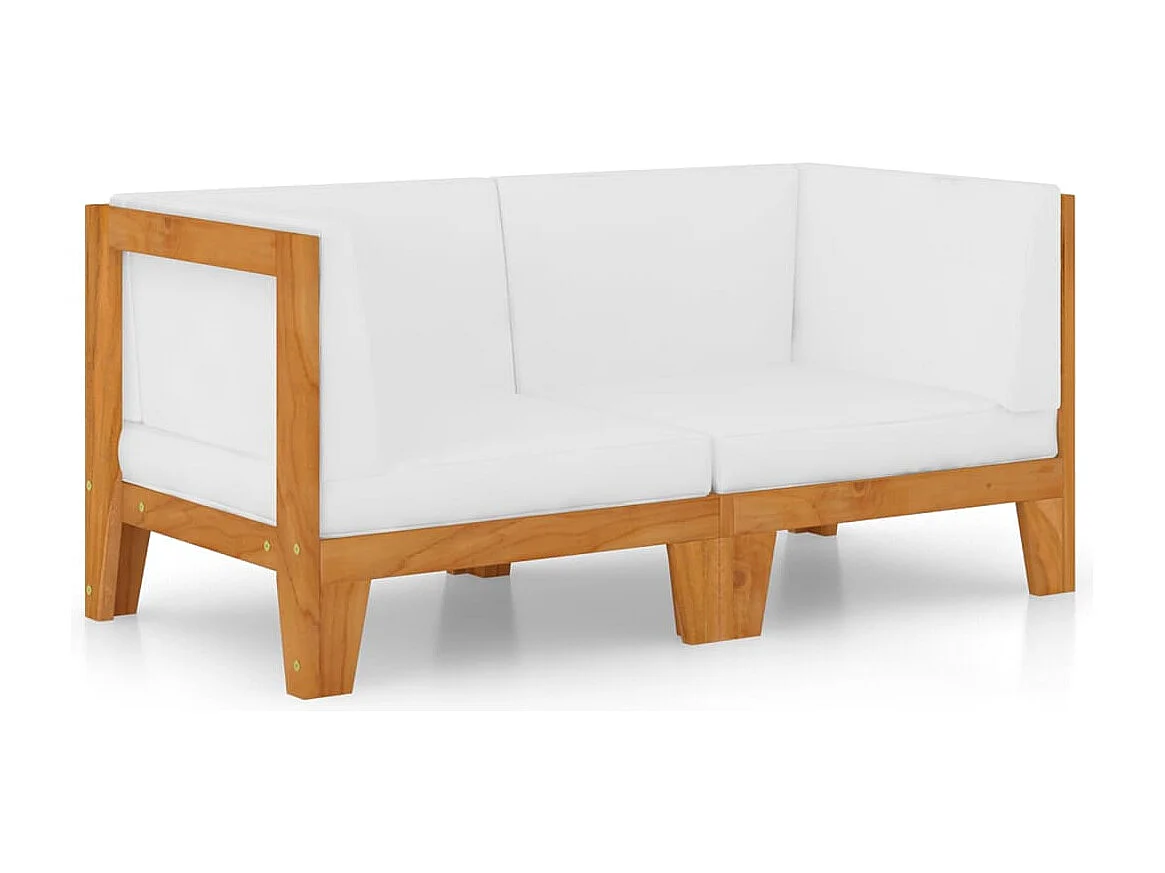 Canapé 2 places avec coussins blanc crème Bois d'acacia massif REO49945